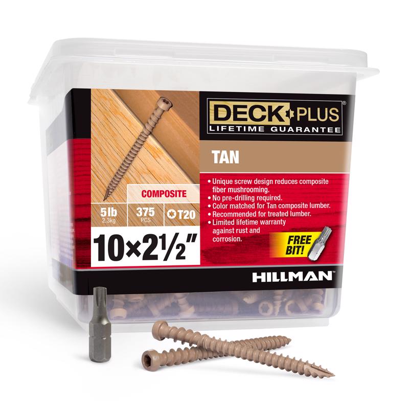 Emery Jensen contractor pack of five pounds of tan CMP screws, 10x2.5 inch size, suitable for construction and woodworking projects.