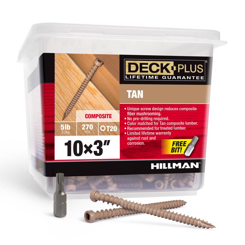 Emery Jensen contractor pack of five 10x3-inch tan screws, 5-pound bundle, ideal for construction and woodworking projects.