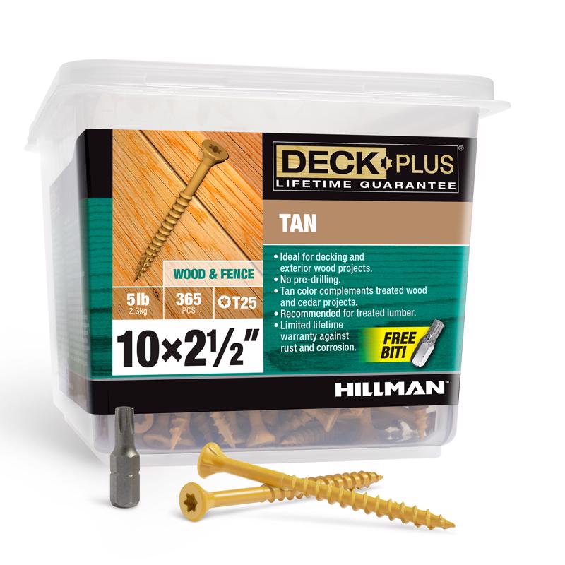Emery Jensen DCK screw 10x2.5-inch tan contractor pack, 5-pound box of durable fasteners for construction projects