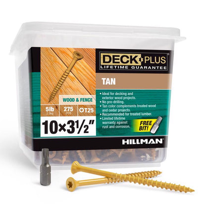 Emery Jensen DCK screw 10x3.5-inch tan contractor pack, 5-pound box of durable construction screws for building projects.