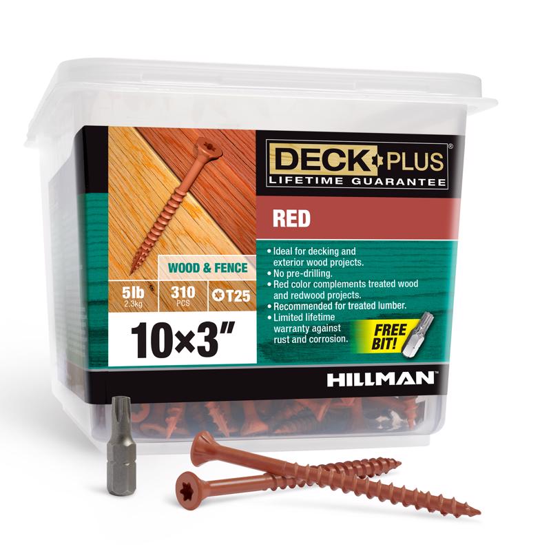 Emery Jensen DCK Screw 10x3-inch red contractor pack with 5 pounds of screws, suitable for heavy-duty construction projects.