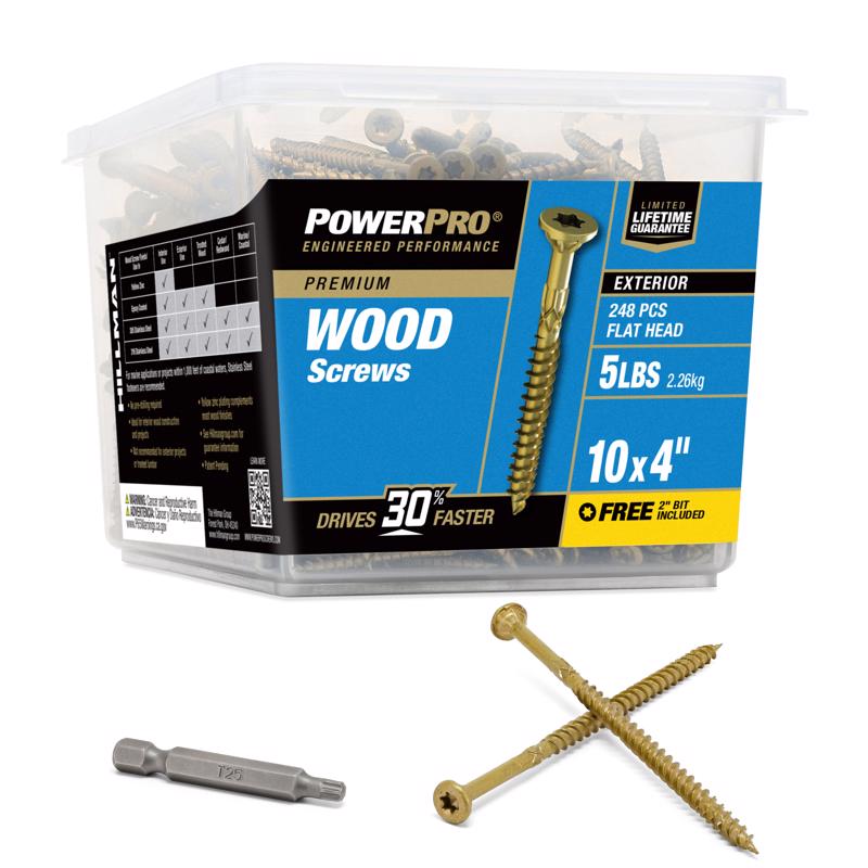 Emery Jensen contractor pack of 5lb #10x4" deck screws, corrosion-resistant steel, for outdoor construction and decking projects.