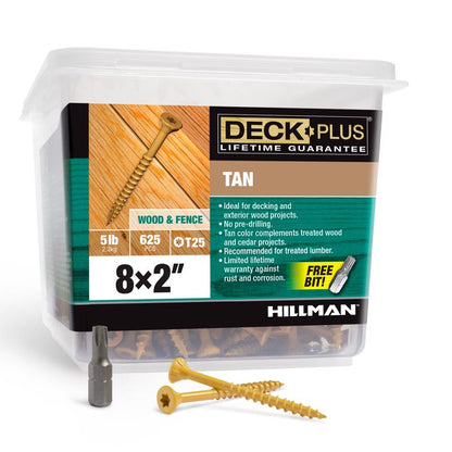 Emery Jensen contractor pack of 5lb deck screws, 8x2 inch tan metal fasteners for wood decking projects