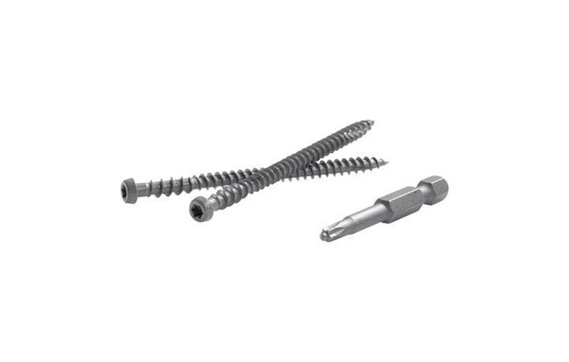 Emery Jensen 5lb contractor pack of deck screws with corrosion-resistant coating, suitable for outdoor wood decking projects.