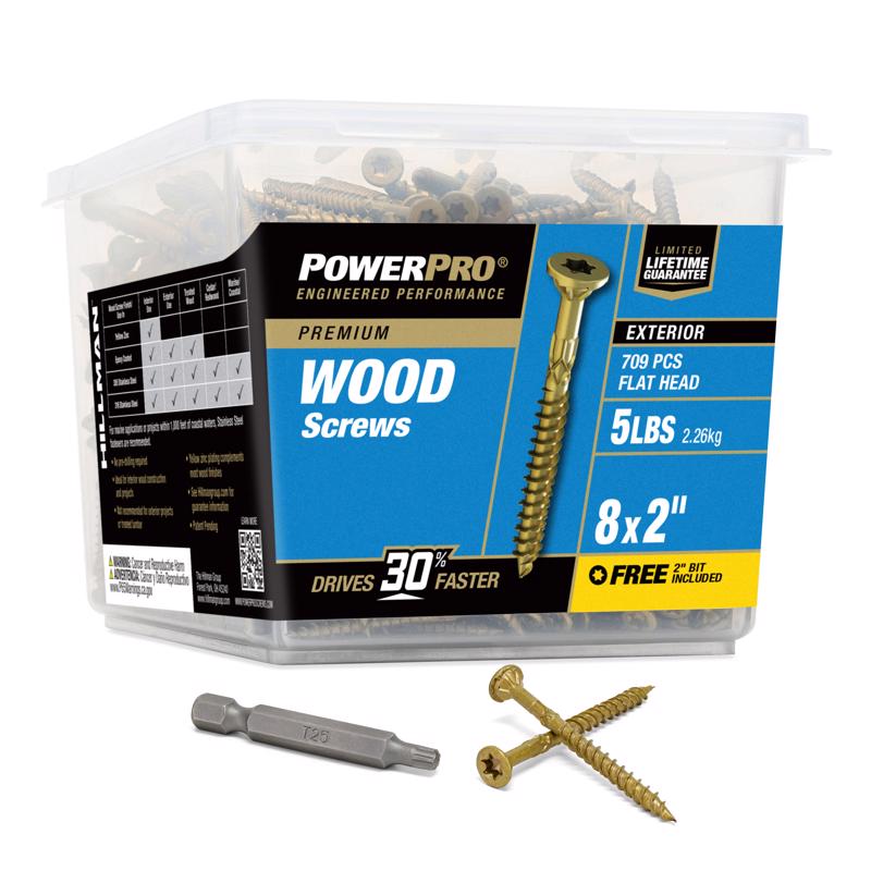 Emery Jensen contractor pack of 5lb #8x2-inch deck screws in a clear plastic bag for woodworking and construction projects.