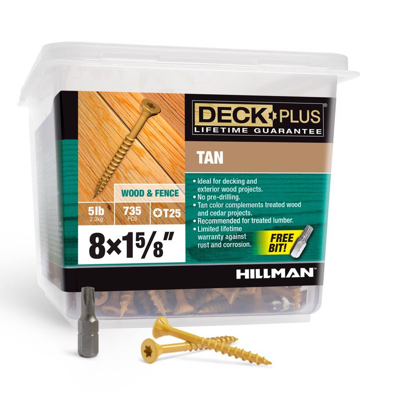 Emery Jensen DK Screw 8x1.625-inch tan contractor pack with 5-pound box, ideal for construction and carpentry projects.