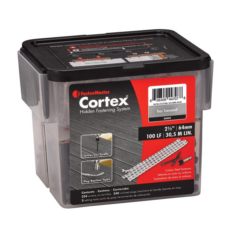 Emery Jensen Hidden Deck Fastnr contractor pack with 5lb of fast-setting wood repair compound, shown in a sealed container.