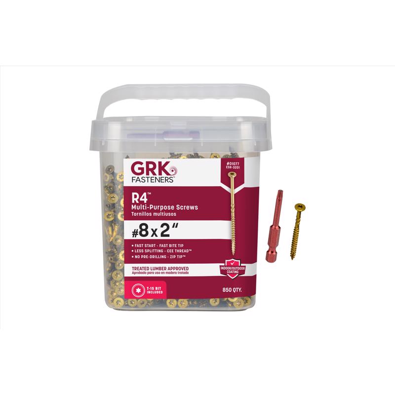 Emery Jensen contractor pack of five pounds of #8 x 2-inch R4 screws, shown in a clear image suitable for construction and woodworking projects.