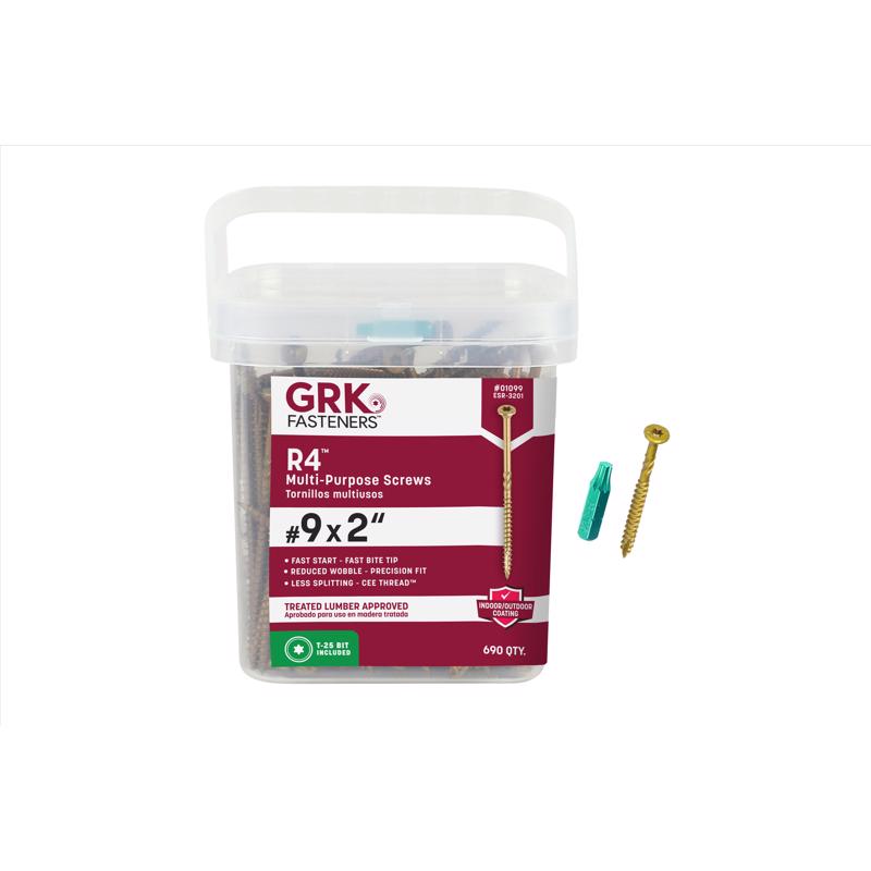 Emery Jensen R4 Screw #9 x 2-inch contractor pack, 5-pound box, with silver metal screws for construction and DIY projects.