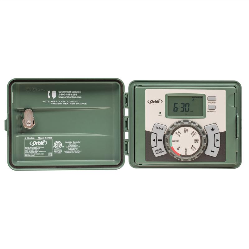 Emery Jensen 6-zone sprinkler timer controller for efficient garden irrigation system management.