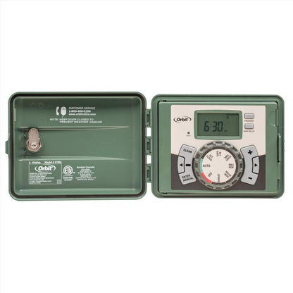 Emery Jensen 6-zone sprinkler timer controller for efficient garden irrigation system management.