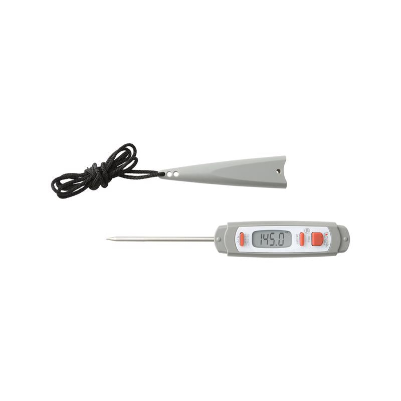 Emery Jensen digital cooking thermometer showing a digital display and stainless steel probe for precise temperature readings