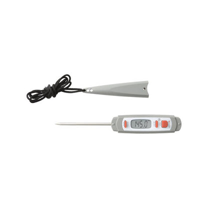 Emery Jensen digital cooking thermometer showing a digital display and stainless steel probe for precise temperature readings