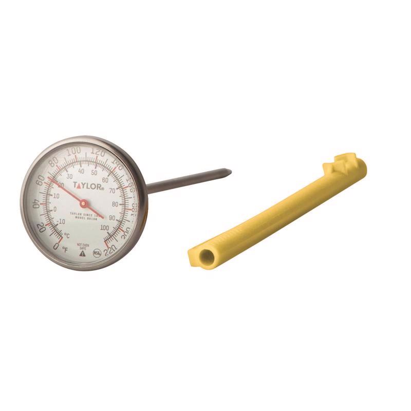 Emery Jensen instant read cooking thermometer showing a digital display and stainless steel probe for quick temperature readings.