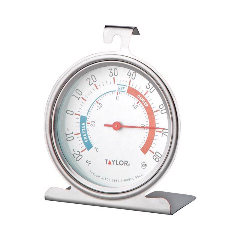 Emery Jensen refrigerator cooking thermometer displaying temperature readings in a clear digital display.