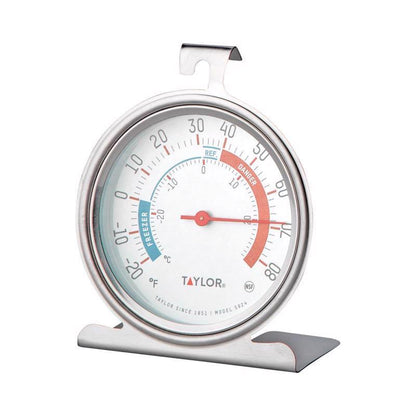 Emery Jensen refrigerator cooking thermometer displaying temperature readings in a clear digital display.