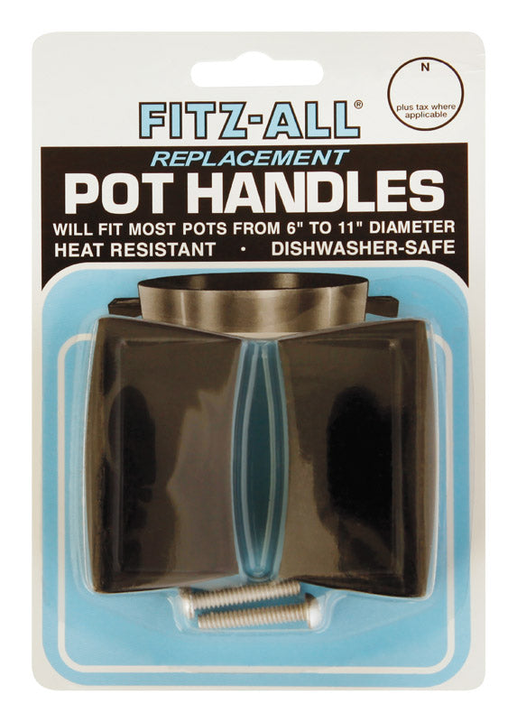 Emery Jensen Handle Pot 2PK replacement cookware handles for pots and pans, black plastic with metal inserts, set of two.