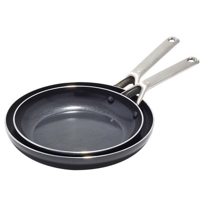 Emery Jensen black ceramic fry pan set from cookware sets, featuring non-stick surfaces and sturdy handles.