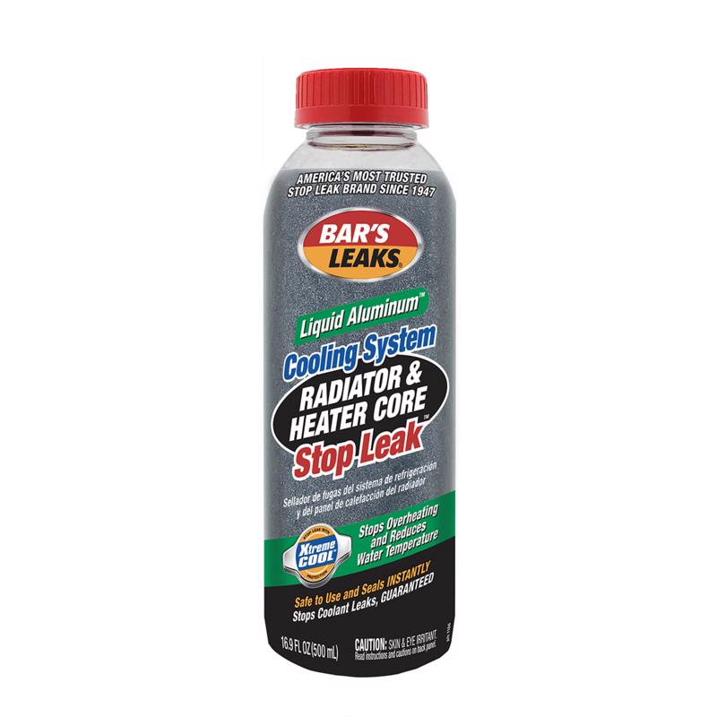 Emery Jensen cooling system stop leak bottle showing label, used to seal leaks in automotive cooling systems.