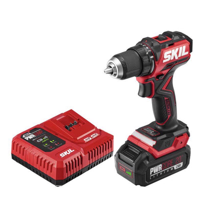 Emery Jensen CORDLS cordless drill and driver set in black and yellow, 20V power tool with ergonomic handle and battery indicator