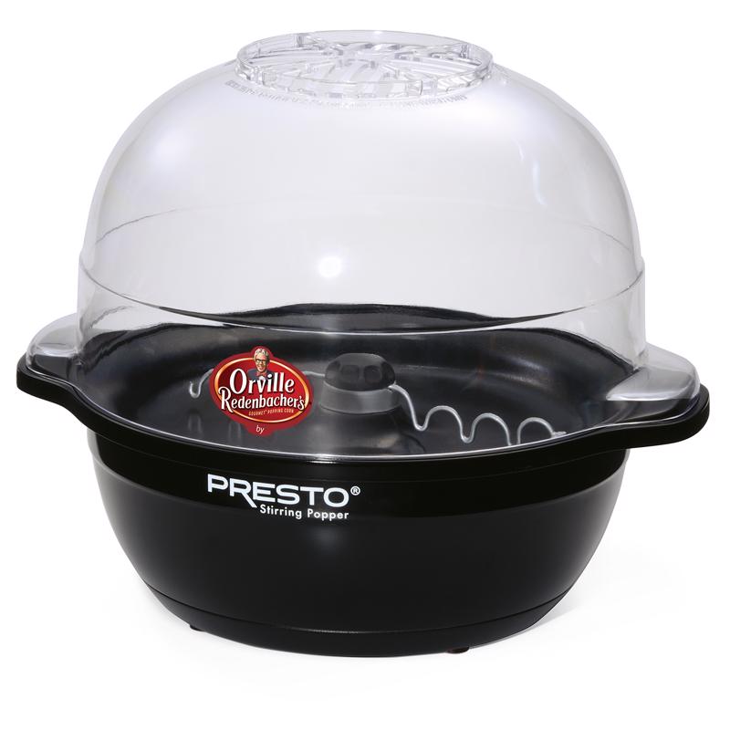 Emery Jensen POPCRN POPR black 120V 6-quart corn popper for making popcorn at home, with a sleek black design and large capacity.