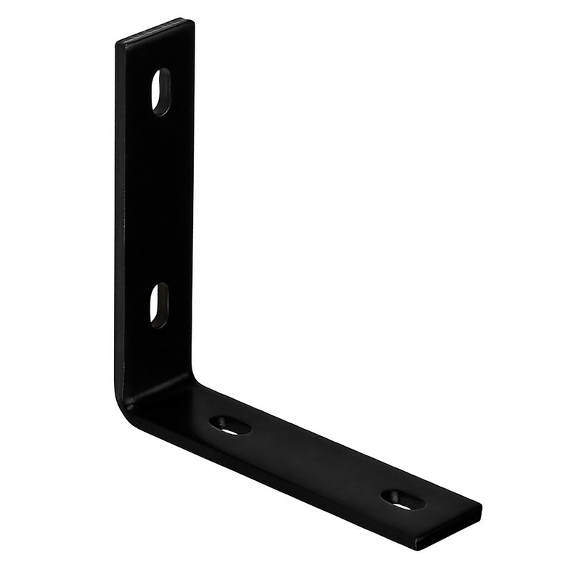 Black Emery Jensen corner braces, 6.25 x 1.5 inches, pack of 5, used for reinforcement and corner support in woodworking projects.