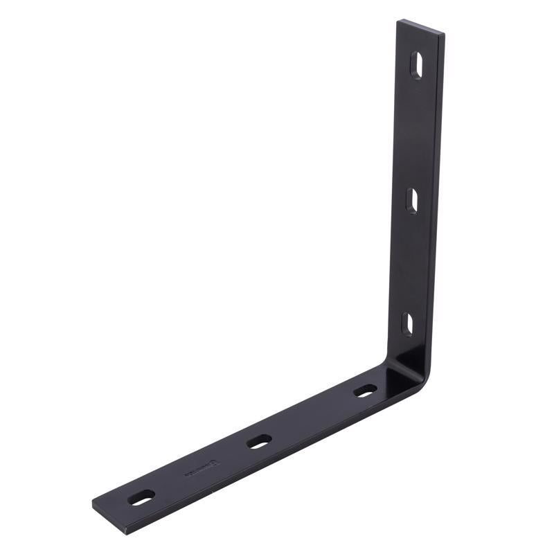 Black 1.5-inch Emery Jensen corner brace for wood furniture and framing, providing sturdy support and reinforcement.