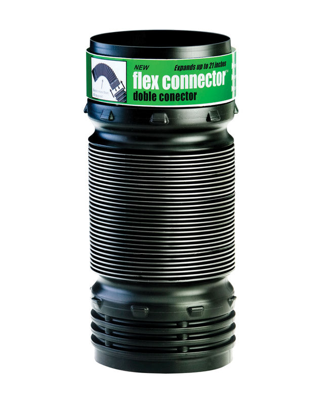 Emery Jensen FLEXDRAIN elbow connector, corrugated snap fit fitting for drainage systems, shown in a close-up image.