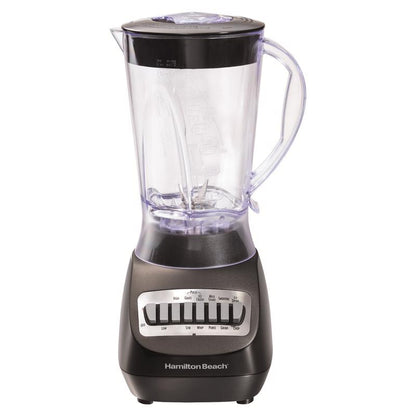 Emery Jensen HMLTN BCH blender, black counter top blender with 56 oz capacity, shown on a kitchen countertop.