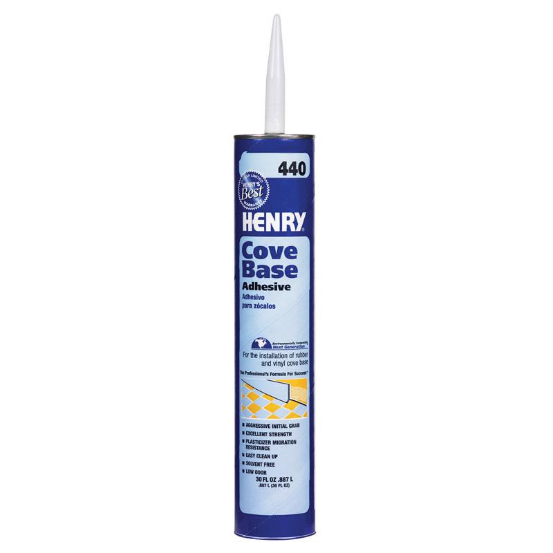 Emery Jensen Cove Base Adhesive 30 oz tube for securing cove base flooring in commercial or residential spaces.