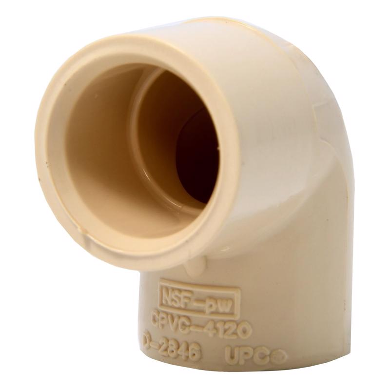 Box of 10 Emery Jensen 1/2-inch CPVC 90-degree elbow fittings for plumbing applications.