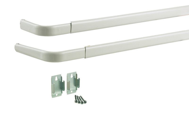 Emery Jensen double curtain rod RD DBL28-48OFFWT with white finish, mounted on a window with curtains.
