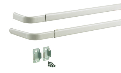Emery Jensen double curtain rod RD DBL28-48OFFWT with white finish, mounted on a window with curtains.