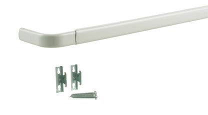 Emery Jensen white curtain rod adjustable from 28 to 48 inches for versatile window coverage.