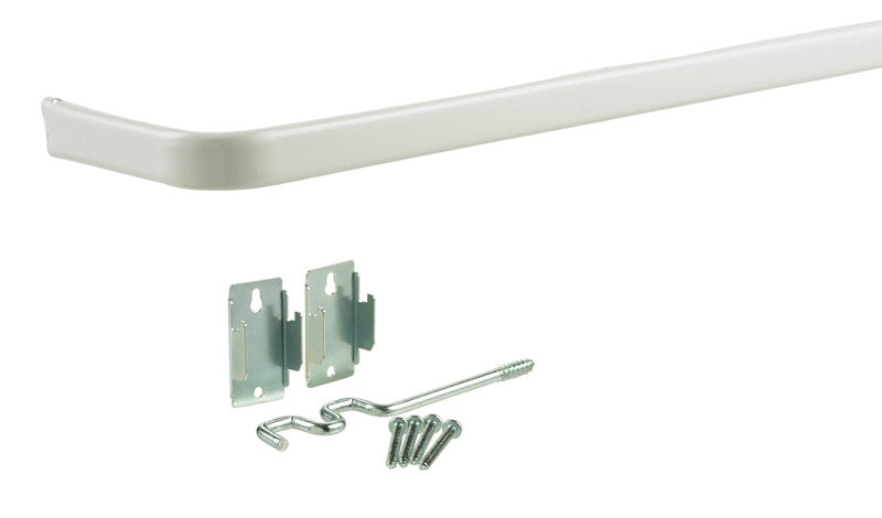 Emery Jensen double white curtain rod, 48-86 inches, mounted on a window with curtains, showcasing its adjustable length and sleek design.