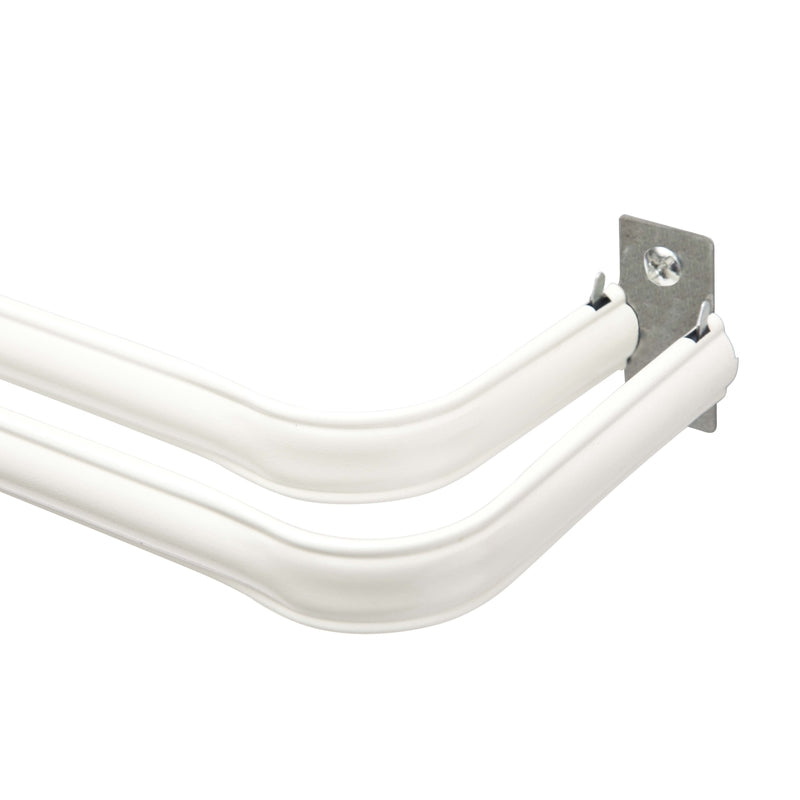 Emery Jensen white 48-inch Lockseam curtain rod with decorative finials, designed for hanging curtains in home decor.