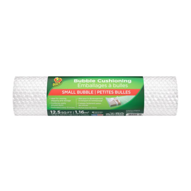 Clear bubble wrap cushioning material from Emery Jensen, 15" x 10' rolls, pack of 12, for protective packaging.