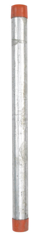Galvanized steel TBE pipe by Emery Jensen, 1-inch diameter, 18-inch length, suitable for plumbing or construction projects.
