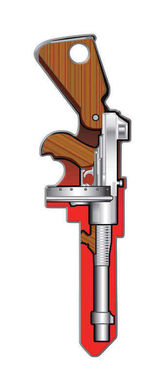 Set of five Emery Jensen house keys with Tommy Gun KWK design, cylinder-painted sports T style, for secure home access.