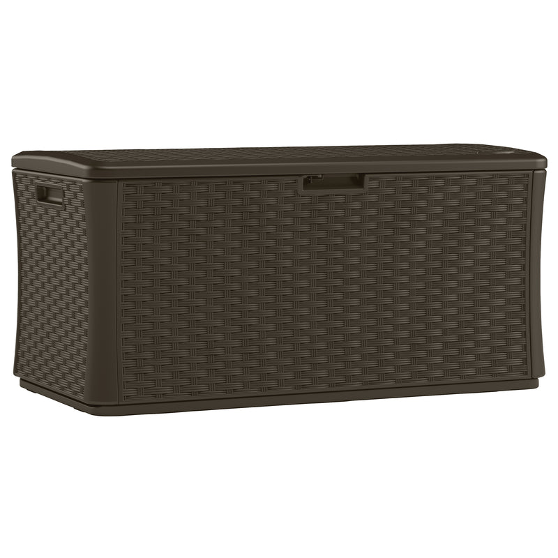 Emery Jensen 134-gallon deck box for outdoor storage, featuring a sturdy design and spacious capacity in a neutral color.