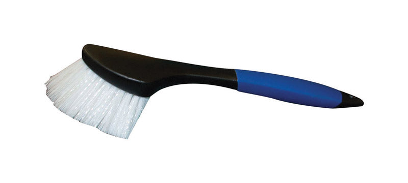 Emery Jensen utility brush with long handle, designed for deck cleaning and scrubbing surfaces.