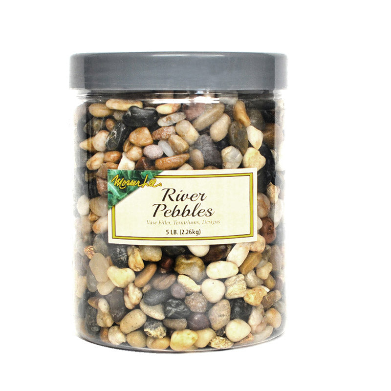 Small bag of Emery Jensen river pebbles for decor, showing smooth, rounded stones in a 5lb package.