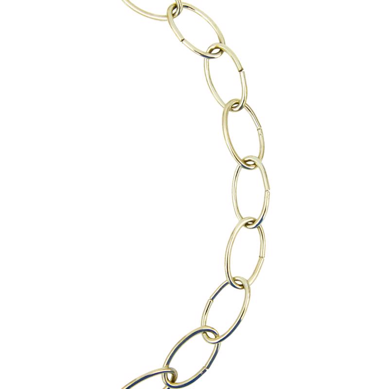 Decorative steel chain by Emery Jensen, 3/16 inch diameter, 10 feet long, with interconnected metal links for decoration or light use.