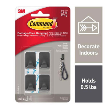 Set of four small black plastic decorative hooks by Emery Jensen for organizing or hanging items.