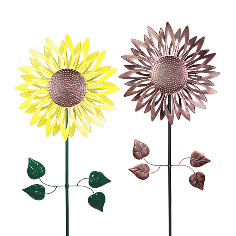 Set of six Emery Jensen garden decorative stakes featuring sunflower designs for outdoor yard and garden decoration.