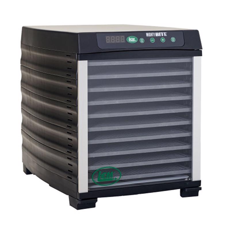 Emery Jensen Food Dehydration Dryer with 10-tray stainless steel dehydrator for preserving fruits, vegetables, and herbs.