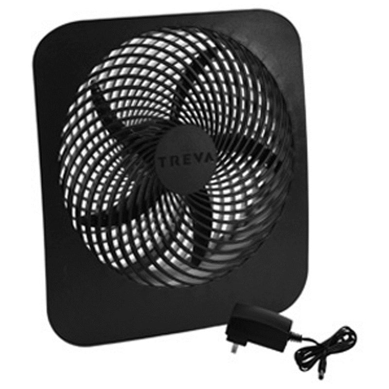 Emery Jensen desk top fan in gray with 12.8x10-inch blades, compact and quiet for personal cooling.