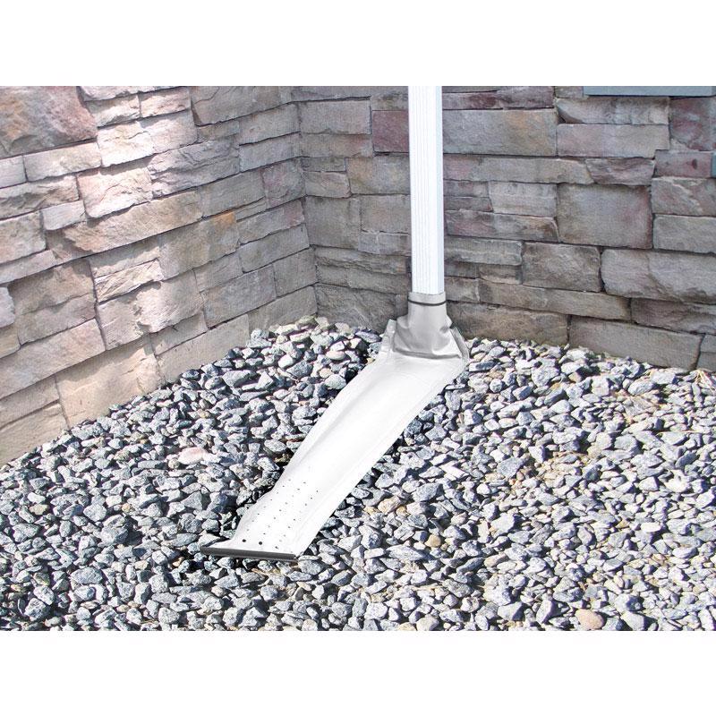 White 4-foot downspout extension from Emery Jensen diffusion accessories, designed for efficient rainwater diversion.