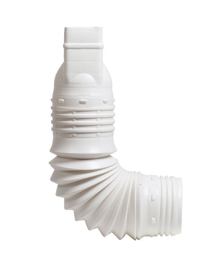 White DWNSPOUT ADAPTR 3X4 diffusion accessory by Emery Jensen, showing the adapter for rain gutter drainage systems.