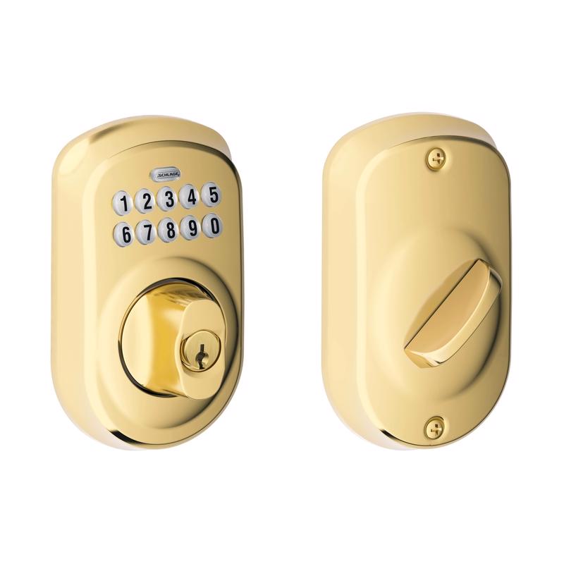 Emery Jensen digital keypad deadbolt lock mounted on a door, featuring a numeric keypad for secure electronic access.
